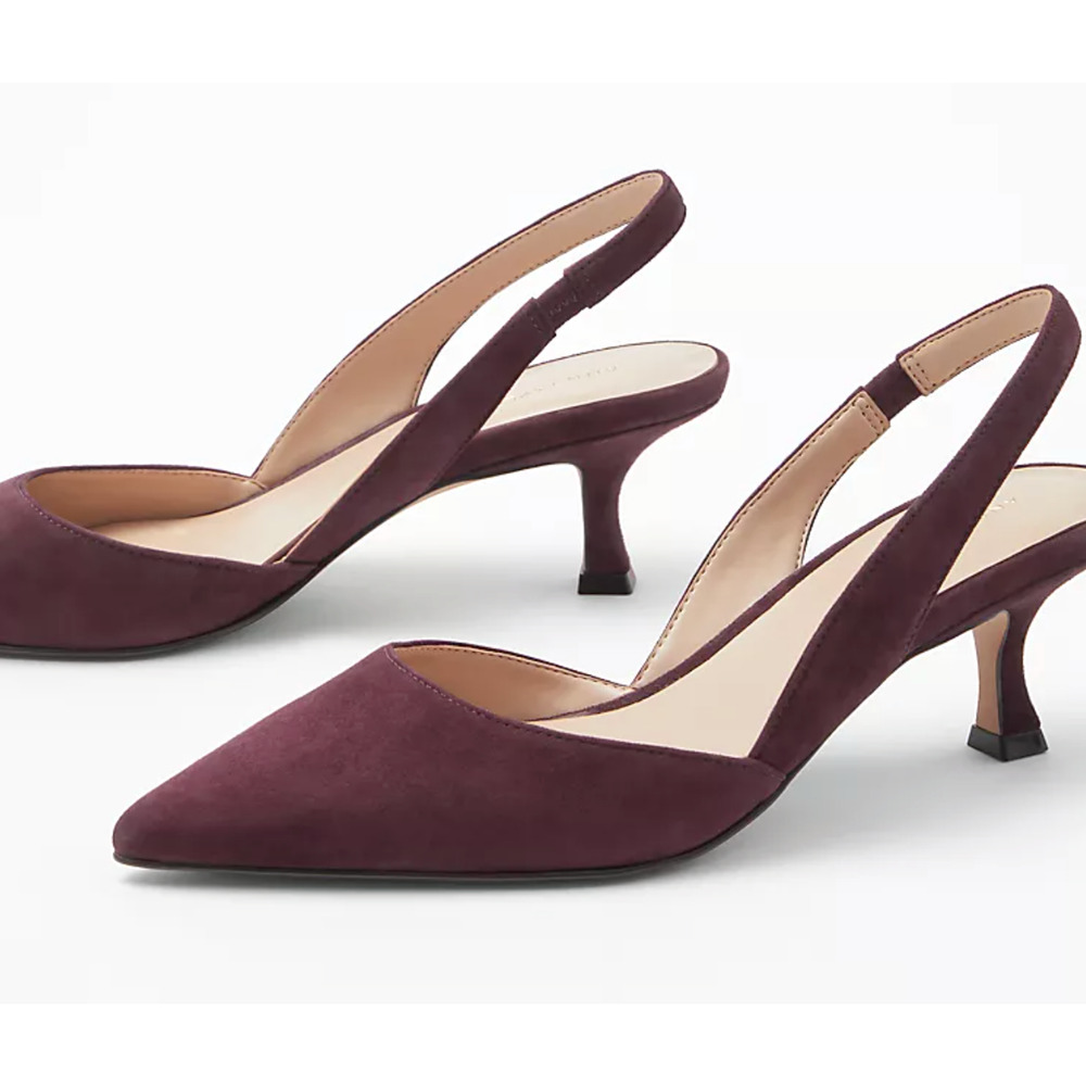 ANN TAYLOR RICH CRANBERRY SUEDE SLINGBACK KITTEN HEEL PUMPS HEELS SHOES SZ 5 - Picture 3 of 4